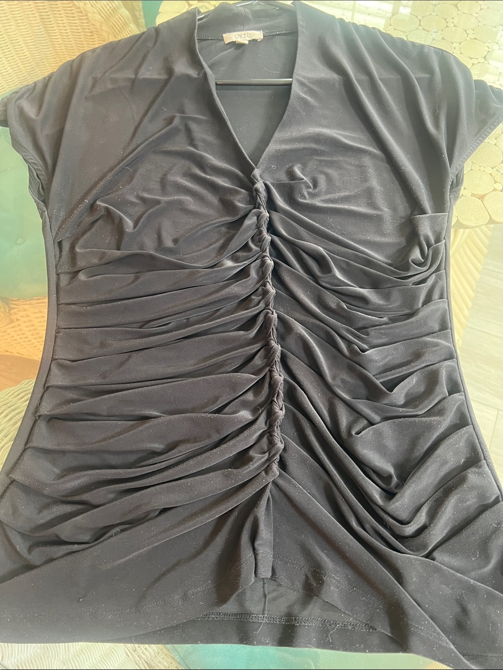 Cache Black Center-Ruched V-Neck Top